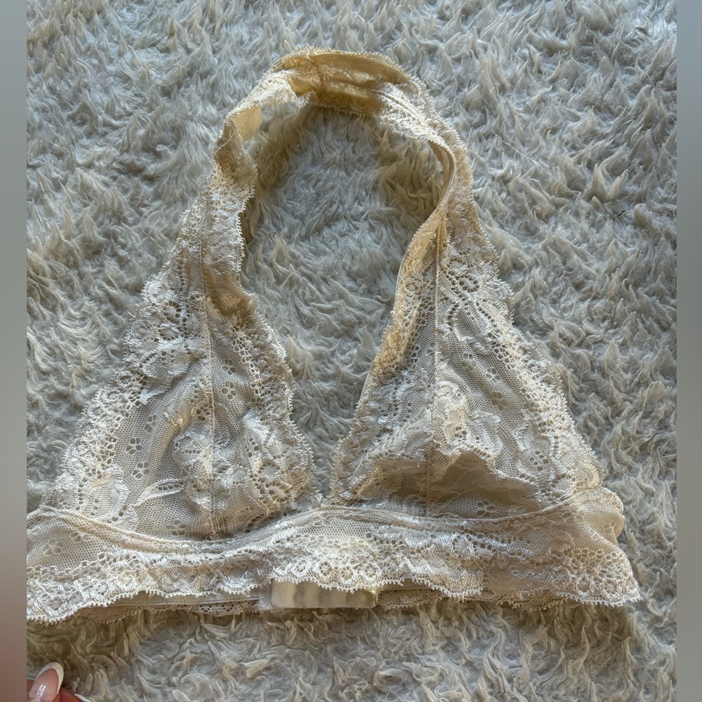 Cream color lace halter bralette